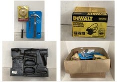 BOX OF ASSORTED TOOLS/WORKWEAR TO INCLUDE DEWALT DISPOSABLE PARTICULATE RESPIRATORS - MODEL FFP3NRD