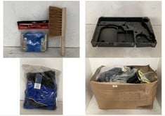 BOX OF ASSORTED TOOLS/WORKWEAR TO INCLUDE THORSEN 2 PCS ENDLESS TIE DOWN