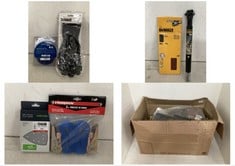 BOX OF ASSORTED TOOL ITEMS TO INCLUDE THORSEN 2 PCS ENDLESS TIE DOWNS