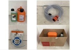 BOX OF ASSORTED ITEMS TO INCLUDE STIHL 5L PETROL CAN ORANGE