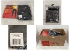 BOX OF ASSORTED CLOTHES TO INCLUDE BLACKROCK THERMAL INSULATED LEGGINGS - SIZE L