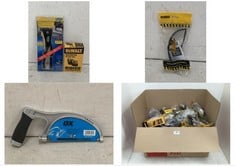 BOX OF ASSORTED ITEMS TO INCLUDE DEWALT RESPIRATOR FILTER SET 2 PACK - EXP 06/25