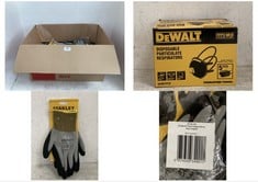 BOX OF ASSORTED ITEMS TO INCLUDE DEWALT DISPOSABLE PARTICULATE RESPIRATORS