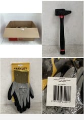 BOX OF ASSORTED ITEMS TO INCLUDE STANLEY FULLY COATED NITRILE GLOVES- SIZE LARGE