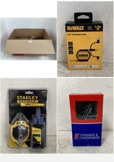 BOX OF ASSORTED ITEMS TO INCLUDE DEWALT 1.0M 3-IN-1 RETRACTABLE CABLE