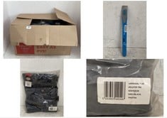 BOX OF ASSORTED WORK WEAR / ITEMS TO INCLUDE DICKIES UNIVERSAL FLEX HOLSTER TROUSERS IN GREY SIZE 28