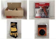 BOX OF ASSORTED WORK WEAR / ITEMS TO INCLUDE DEWALT WORK GLOVES SIZE 9