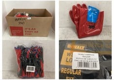 BOX OF ASSORTED WORK WEAR / ITEMS TO INCLUDE DEWALT HARRISON WORK TROUSERS IN BLACK SIZE 38 X 33''