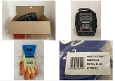 BOX OF ASSORTED WORK WEAR / ITEMS TO INCLUDE VETO TO PRO PAC TECH-MCT TOOL BAG