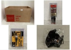 BOX OF ASSORTED TOOLS TO INCLUDE DEWALT X6 DRILL PARTS - MODEL DT71514