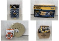 BOX OF ASSORTED TOOLS TO INCLUDE DEWALT POWERSTACK 18V POWER STACK - MODEL NO. DCB1102E2 - RRP £189