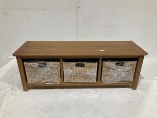 HALLOWOOD FURNITURE HEREFORD STORAGE BENCH LIGHT OAK WITH 3 WICKER BASKETS RRP £199.99