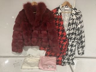 PREMIUM DESIGNER APPAREL TO INCLUDE FOREVER UNIQUE  RED FUR COAT TOTAL RRP £150