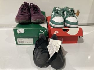 ADIDAS FOOTBALL BOOTS CHILDRENS SIZE 10 + PUMA ITALIAN PLUM-STEEL GREY WOMEN'S SIZE 5 + NIKE DUNK LOW NEXT NATURE SIZE 4.5