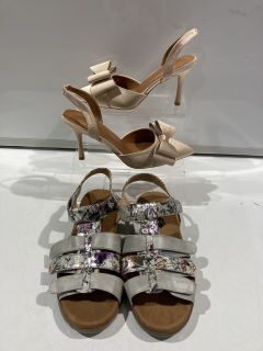 WHERE'S THAT FROM CREAM HEELS SIZE 6 + BARELLA SILVER FLORAL SIZE 6