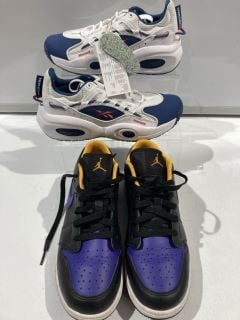 REEBOK SOLUTION MID TRAINERS SIZE 3 + NIKE AIR JORDANS BLACK/PURPLE/YELLOW SIZE 6