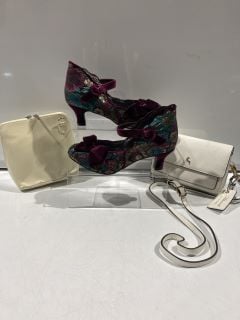 ASHWOOD WHITE BAG WITH STRAP + VERA PELLE MINI BAG CREAM + FLORAL HEELS SIZE 5