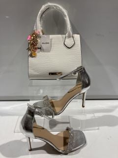 ALDO GAL PAL HANDBAG WHITE + ALDO SILVER HEELS SIZE 5 RRP £82