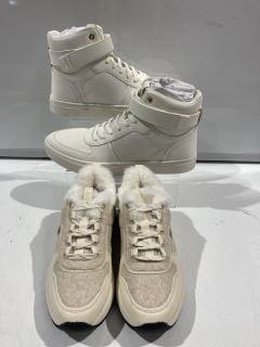 ALDO WHITE/CREAM FUR TRAINERS SIZE 4.5 + ALDO WHITE TRAINERS WITH GOLD ZIP SIZE 9 RRP £70