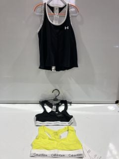 CALVIN KLEIN UNLINED BRALETTE YELLOW SIZE XS + 6X GUESS BOXER BRIEFS BLACK/WHITE SIZE XS + UNDER ARMOUR BOXER BRIEFS BLACK /WHITE SIZE S RRP £246