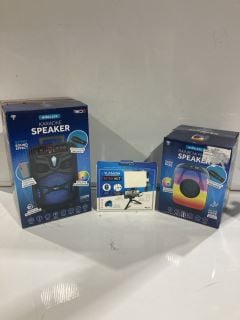 BOX OF ITEMS TO INCLUDE KARAOKE SPEAKER AND RAINBOW LED SPEAKER