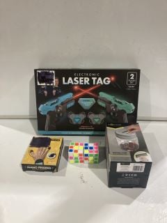 BOX OF ITEMS TO INCLUDE LASER TAG AND RC STUNT BUGGY