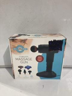 BOX OF ITEMS TO INCLUDE MASSAGE CUSHION AND MINI MASSAGE GUN