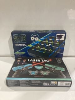 BOX OF ITEMS TO INCLUDE LASER TAG AND MINI FOOTBALL GAME