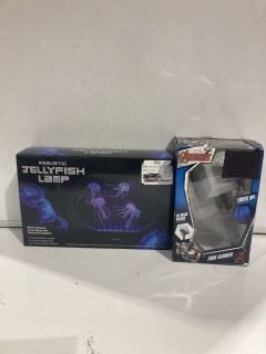 BOX OF ITEMS TO WALL MOUNTED MARVEL'S THOR HAMMER AND LED JELLYFISH LIGHTS