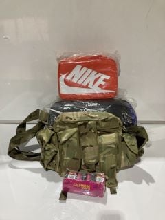 BOX OF ITEMS TO INCLUDE NIKE 8 LITRE BAG ORANGE