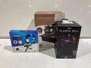 BOX OF HOME ITEMS TO INCLUDE PLASMA BALL LAVA LAMP, PERSONAL BACK MASSAGER