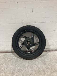 PALLET OF VARIOUS ITEMS TO INCLUDE MOTORCYCLE WHEEL BICYCLES WHEELS AND TYRES