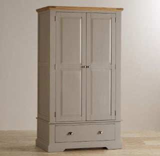 ST. IVES NATURAL SOLID OAK & GREY PAINT DOUBLE WARDROBE RRP £899