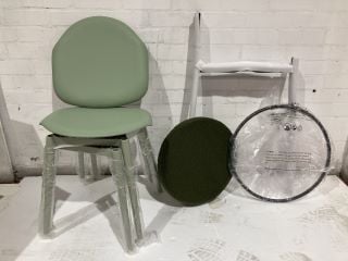 BELIANI FOMBY SET OF 2 DINING CHAIRS IN LIGHT GREEN & ALLISON  SET OF 2 BOUCLE GREEN BAR STOOLS TOTAL RRP £340