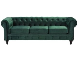 BELIANI CHESTERFIELD 3 SEATER SOFA IN GREEN VELVET RRP £729