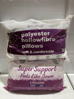 BOX OF BEDDING TO INCLUDE SLUMBERDOWN SUPER SUPPORT FEELS LIKE DOWN 2 PILLOWS PACK