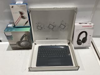 BOX OF TECH TO INCLUDE SENNHEISER CX 300S EARBUDS & MICROSOFT SURFACE KEYBOARD