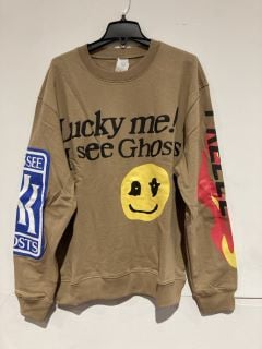 1 BOX OF ITEMS TO INCLUDE NAGRI LUCKY ME TAN SWEATSHIRT LARGE