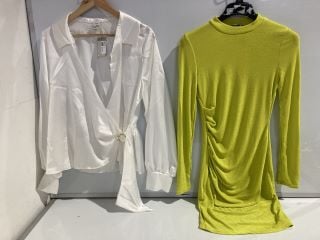 BOX OF PREMIUM DESIGNER APPAREL TO INCLUDE RIVER ISLAND LONG SLEEVED WRAP BLOUSE SIZE 14 RRP £105