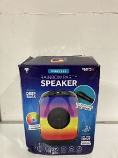 BOX OF ITEMS TO INCLUDE RED5 PARTY BOX SPEAKER