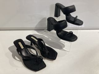 BOX OF ITEMS TO INCLUDE RIVER ISLAND NELLY WOMENS BLACK HEEL SANDAL SIZE 5 RRP £60