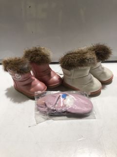 A BOX OF ITEMS TO INCLUDE HOYLSON TODDLER GIRLS WINTER BOOTS UK 6 WHITE