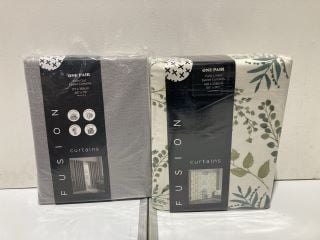 BOX OF HOME PRODUCTS TO INCLUDE FERNWORTHY GREEN 66X90 EYELET CURTAINS & PR OF DIM OUT EYELET CURTAINS GREY 46" X 72"