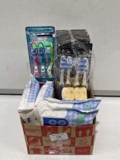 BOX TO INCLUDE JOHNSONS BABY HONEY SOAP, COLGATE TOOTHBRUSHES, SENSODYNE PRONAMEL