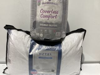 SNUGGLEDOWN HOTEL PILLOW, SLUMBERDOWN DOUBLE DUVET