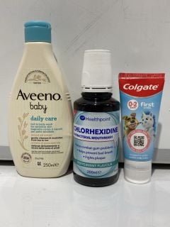 ITEMS TO INCLUDE AVEENO BABY HAIR & BODY WASH, 2X ZOFLORA SCENTED CANDLE