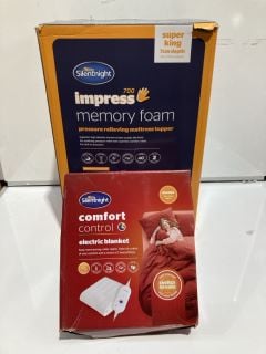 SILENTNIGHT IMPRESS MEMORY FOAM 7CM MATTRESS TOPPER SUPERKING RRP £200 & SILENTNIGHT COMFORT CONTROL HEATED BLANKET RRP £35