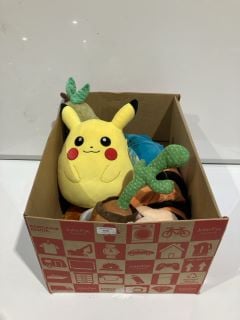 BOX OF TOY TO INCLUDE PIKACHU SQUISHMALLOWS, GOOFY AND WARMIES SNUGGABLE