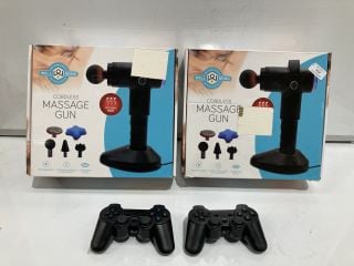 2 X CORDLESS MASSAGE GUNS AND 2 X WIRELESS GAMING CONTROLLERS