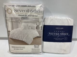 BOX TO INCLUDE SEVENTH STITCH PINTUCK DUVET COVER, COSY HOUSE LUXURY FITTED SHEET